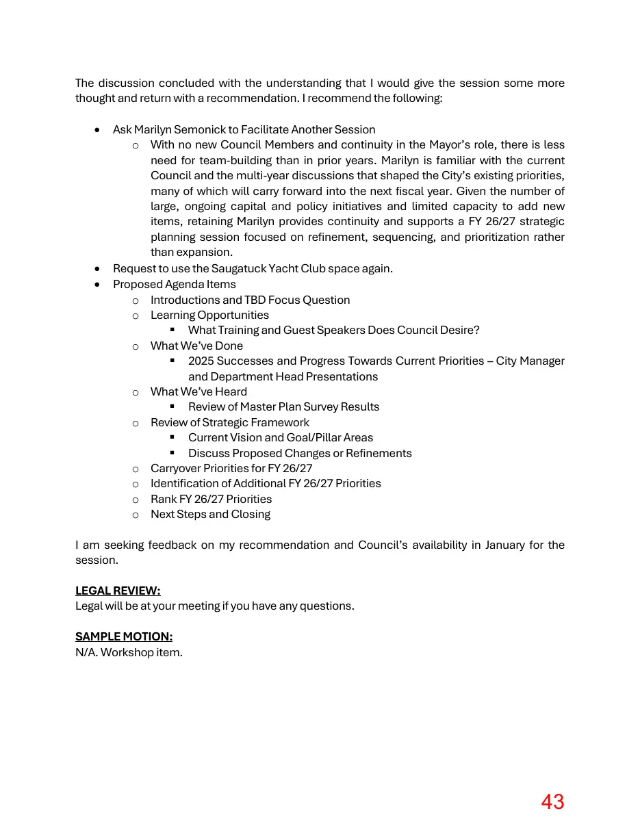 Page 43 of the packet; its text follows